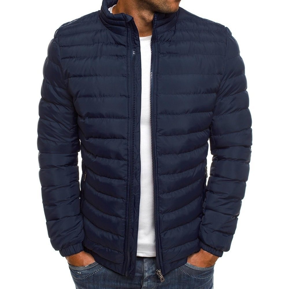 Men Jacket Zipper Solid Color Long Sleeves Pockets Coldproof Autumn Thicken Cotton Padded Overcoat For Outdoor - Image 9