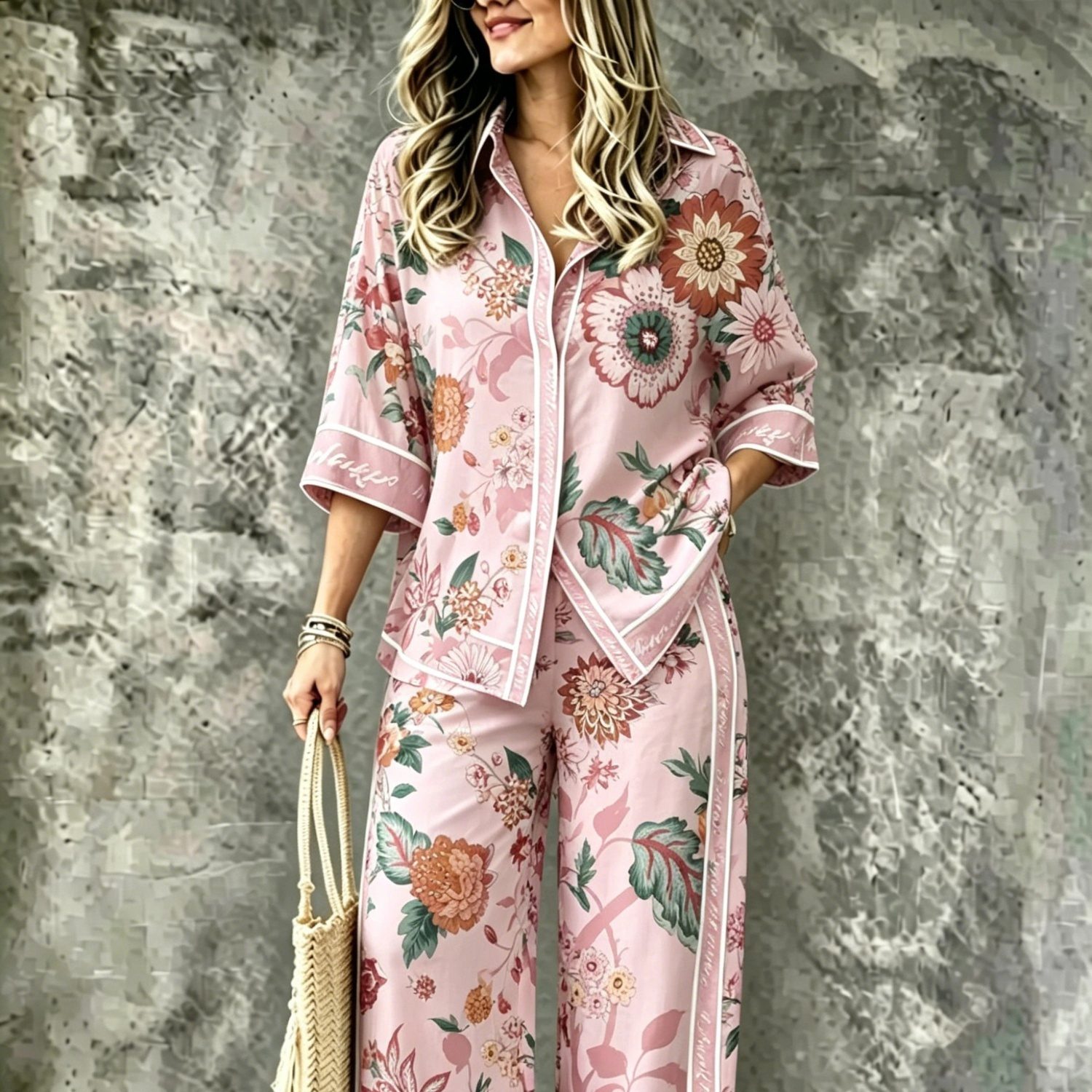 SpringSummer Digital-Print Shirt And Pants Set
