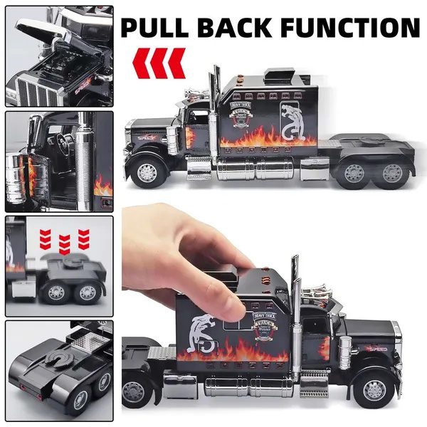 Semi Truck Toys For Boy Heavy Trucks,Metal Diecast Trucks Model Pull Back Cars With Light And Sound,Truck And Trailer Toys For Boys,Toy Trucks For Boys Age 4-8 - Image 4