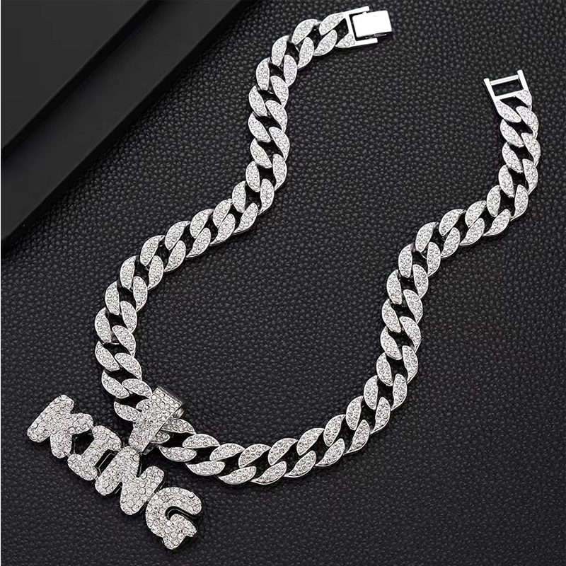 13mm Width Football Pendant Necklace,Full Diamond King Fashion Pendant Necklace, 3D Diamond Gold Zinc Alloy Stainless Steel Religious Zircon - Image 6