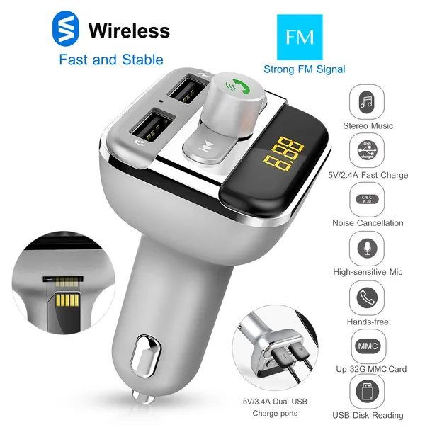 Car Wireless FM Transmitter 3.4A Dual USB Charge Hands-free Call Car MP3 Player - Image 2