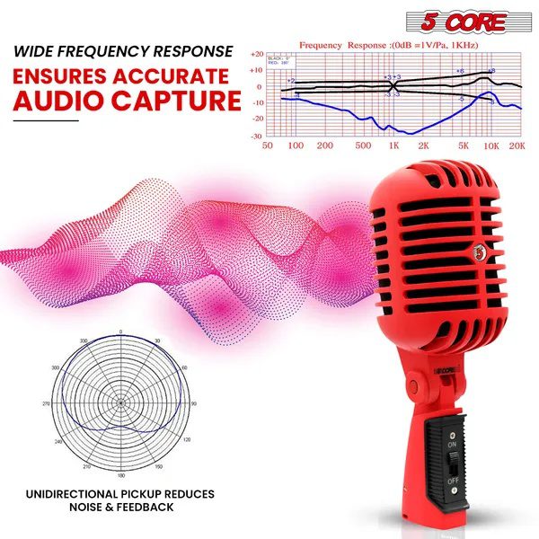 5 Core ميكروفون كلاسيكي ديناميكي احترافي XLR للاستوديو بتصميم ريترو عتيق أحمر - RTRO MIC RED - الصورة 2