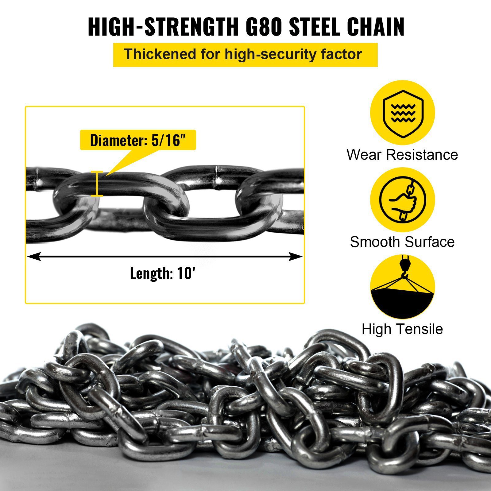 304.8 Cm Lifting Chain Sling, 7.9 Mm Hanging Lift Chain, 4989.5 Kg Capacity G80 Alloy Steel Engine Chain Hoist Lifts Heavy Duty 5 Ton With 4 Leg Grab Hooks And Adjuster - Image 5