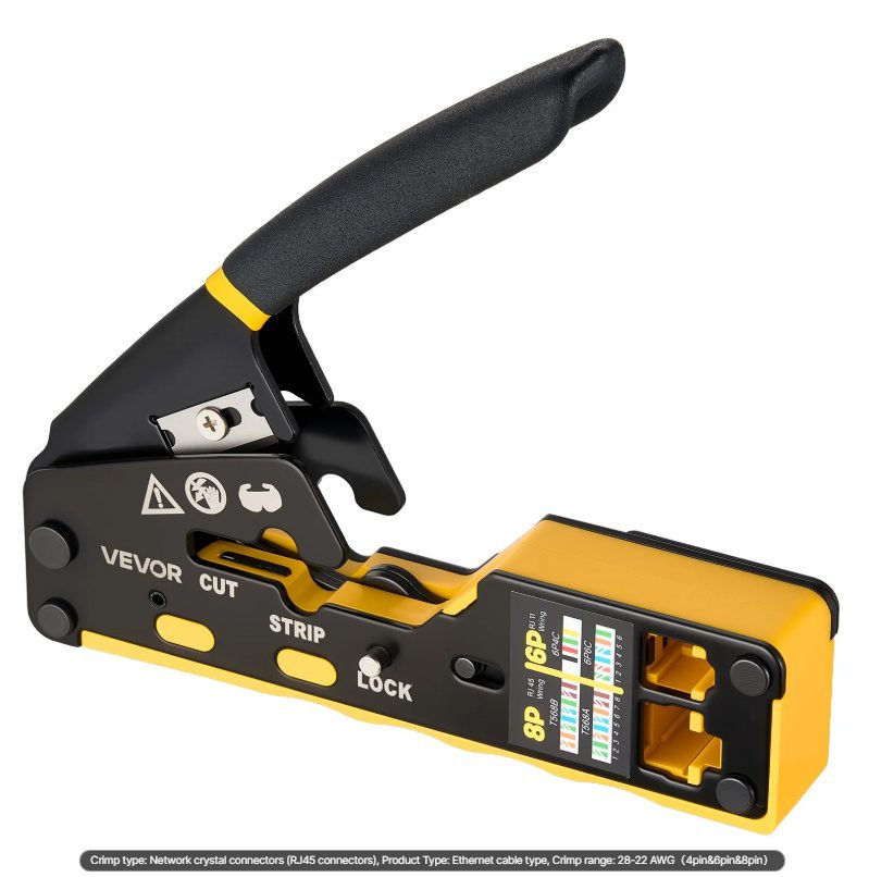 VEVOR Crimping Tool, RJ45-RJ11-RJ12 Ethernet Crimper, Crimp Tool Kit For 4-6-8-Pin Modular Plugs, With Mini Wire Stripper, 50 Connectors And 50 Boots, Replacement Blades, And Network Cable Tester - Image 3
