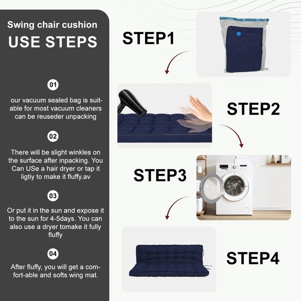 Outdoor Swing Cushions 70 Inch,Waterproof 4in Thick Porch Swing Cushion Replacement With Backrest And Ties,Comfortable 2-3 Seat Pation Swing Pad For Backyard,Garden,Lawn,Outdoor Furniture Dark Blue - Image 3
