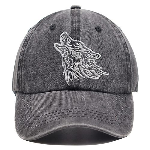 2pcs Tribal Howling Wolf Embroidered Vintage Washed Baseball Cap, Unisex Distressed Hat - Image 2