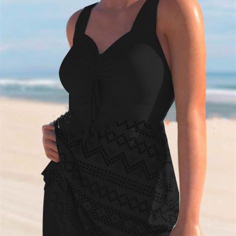 Korean Version Of Solid Color Lace One-piece Swimsuit - Image 8