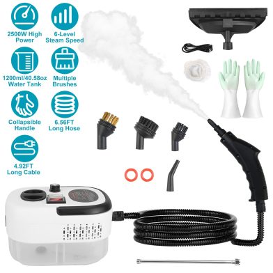 2500W Handheld Steamer Cleaner Multifunctional Little Steamer Powerful High Temp Steam Clean Machine With Gloves For Cleaning Car Detailing Couch Floor Tile Microwave Mattress Bed Bugs Windows
