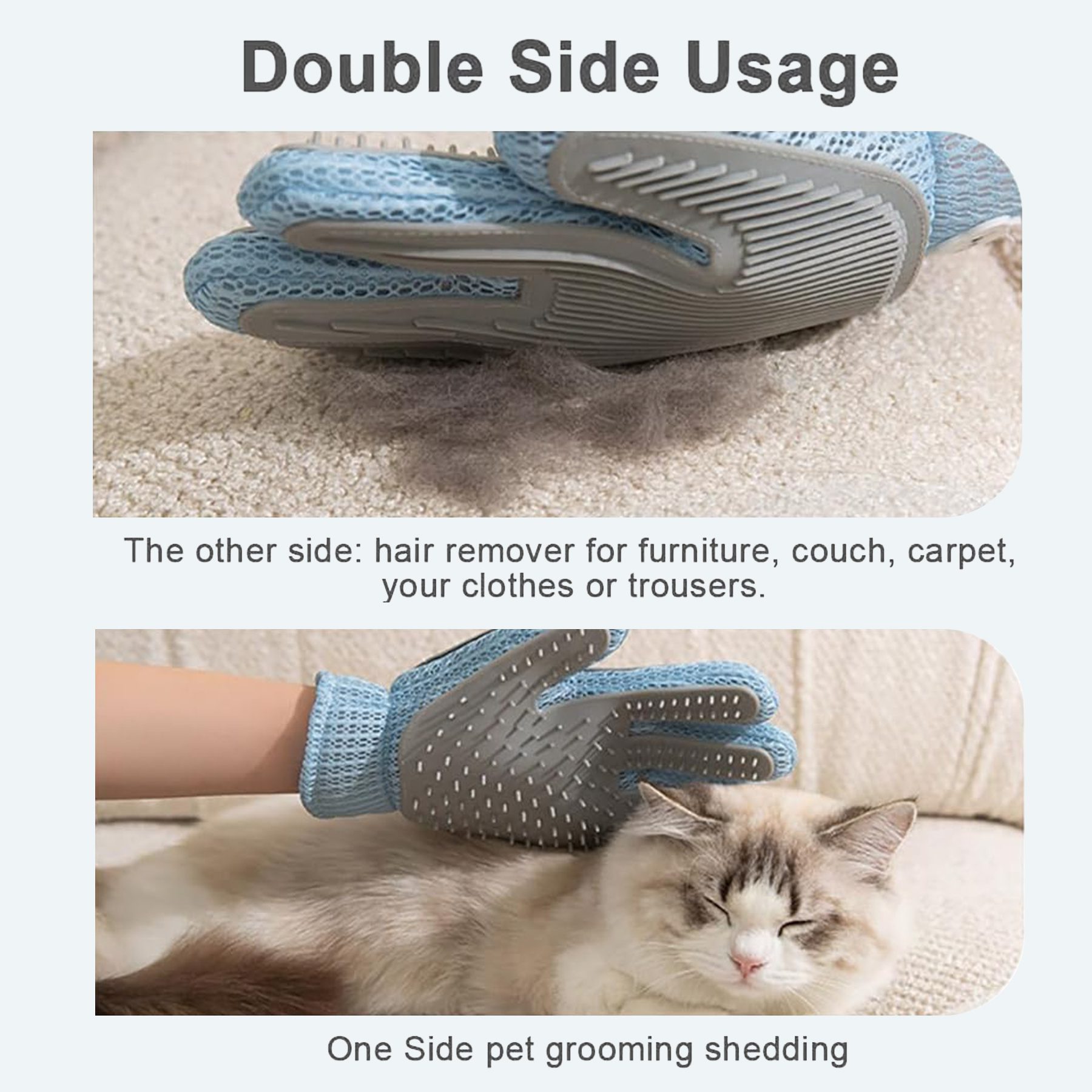 2in1 Double Sided Pet Grooming Glove, Deshedding Massage Brush Mitt For Cats & Dogs, Remove Loose Fur On Pets & Furniture, Easy Clean - Image 5