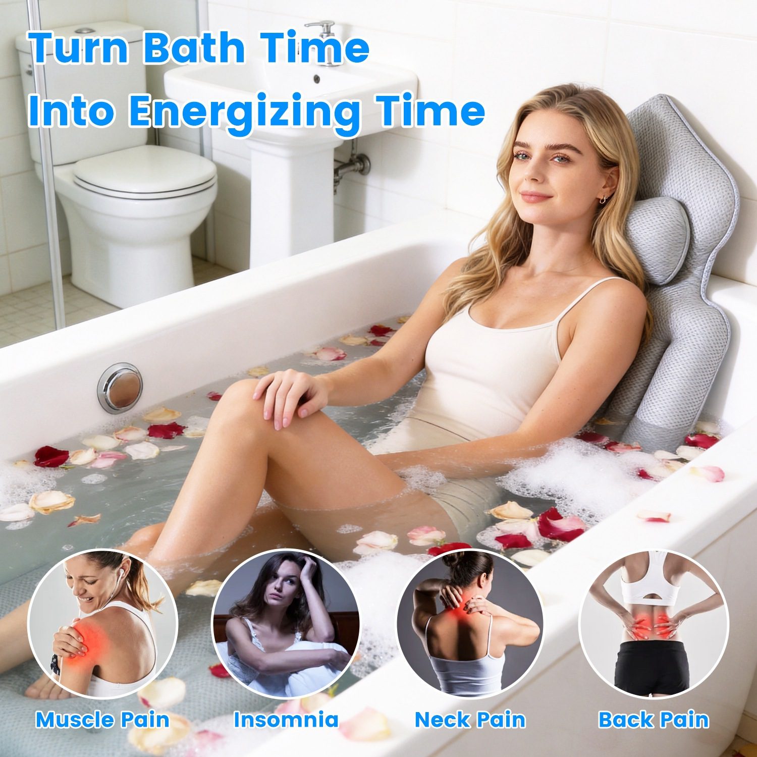 1Pc Full Body Bath Pillow With Headrest Lumbar Support Quick-Drying Bathtub Cushion With Breathable 4D Honeycomb Mesh Cushion Nonslip Machine Washable - Image 4