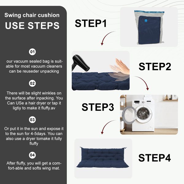 Outdoor Swing Cushions 60 Inch,Waterproof 4in Thick Porch Swing Cushion Replacement With Backrest And Ties,Comfortable 2-3 Seat Pation Swing Pad For Backyard,Garden,Lawn,Outdoor Furniture Dark Blue - Image 2