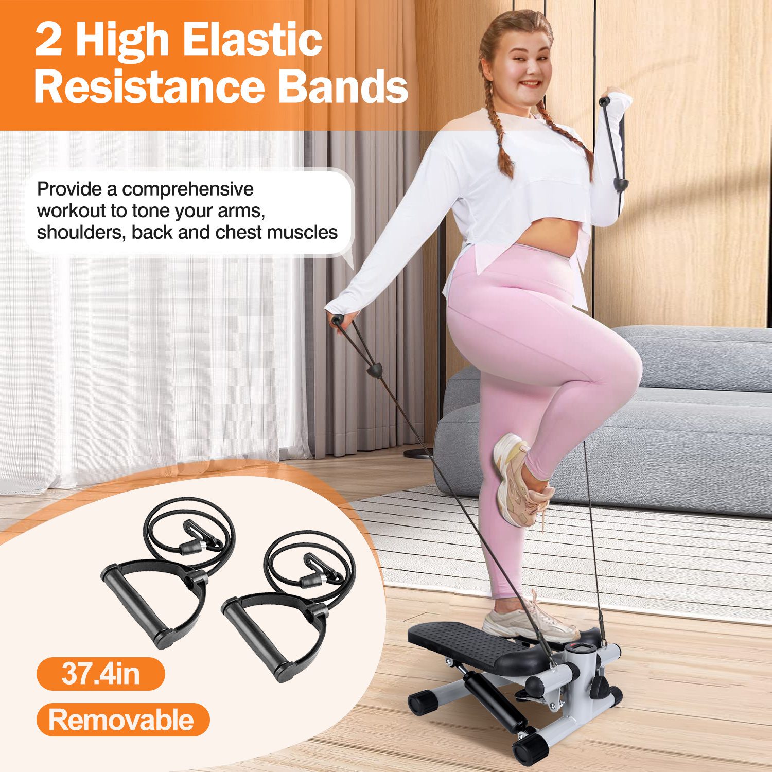 Stepper For Exercise Mini Fitness Stepper With 2 Resistance Bands LCD Monitor Max 330.7LBS Load Stair Stepper Quiet Stepper - Image 4