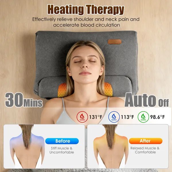 Neck Massager Pillow Ergonomic Massager Memory Foam Pillow With 3-Level Heating 3-Intensity Vibration 30Min Timer For Neck Back Shoulder Pain Relief - Image 5