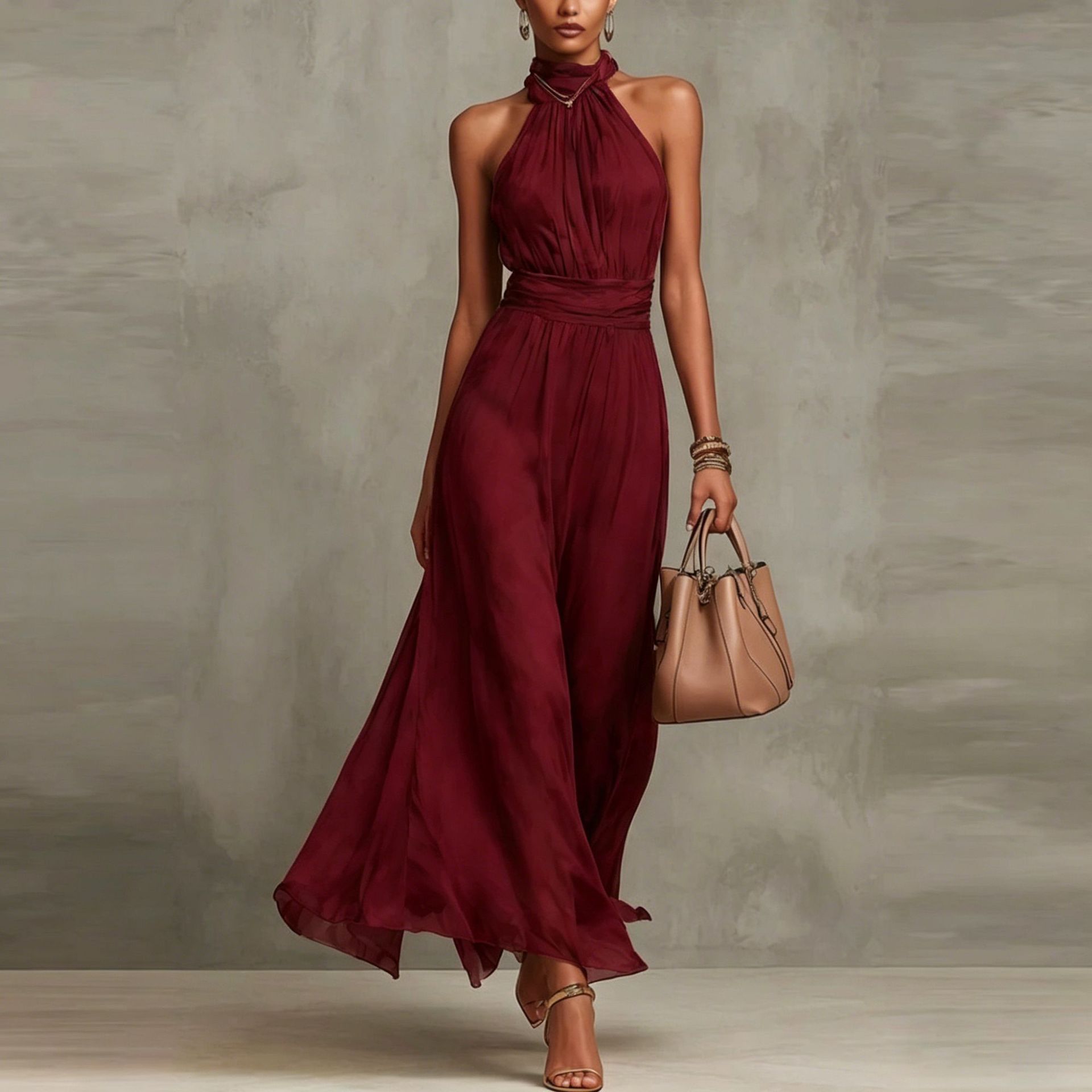 Resort-style Waist-cinching Figure-flattering Pleated Dress - Image 7