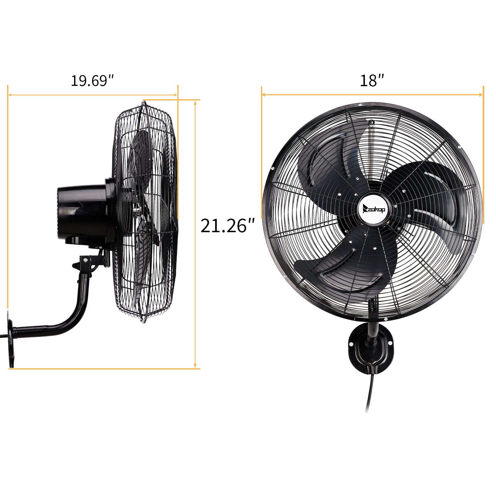 18 Inch High Velocity Oscillating Wall Mount Fan, 3 Speed Heavy Duty Metal Industrial Wall Fan, Horizontal Oscillation & Tilt Adjustable, 110V Wall Fan For Commercial Restaurant Garage Worksho - Image 5