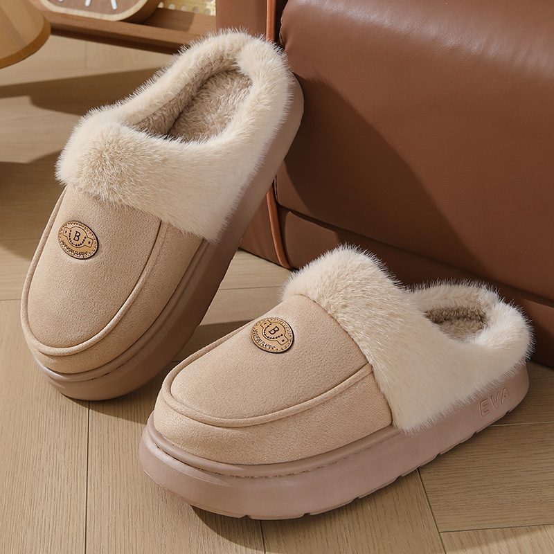 Winter Plush Slippers For Men Casual All-match Warm Suede House Shoes Indoor Non-slip Floor Bedroom Slipper - Image 4