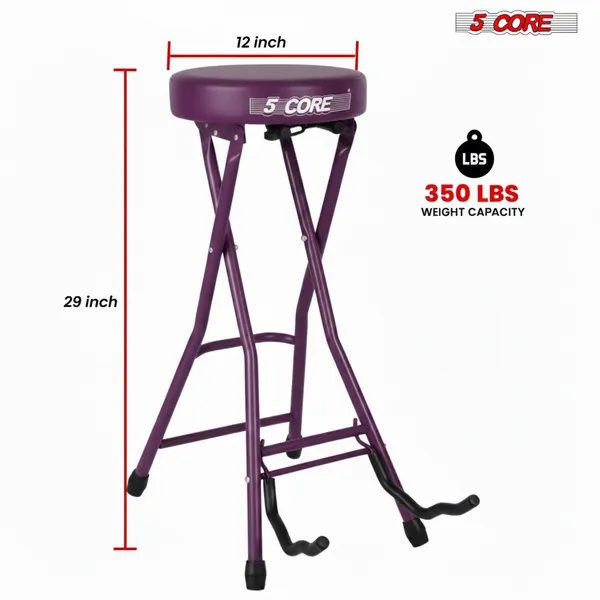 5Core Guitar Stool 3.15" Padded Chair Foldable Heavy Duty Music Seat Built In Foot Rest Guitar Stand - Image 4