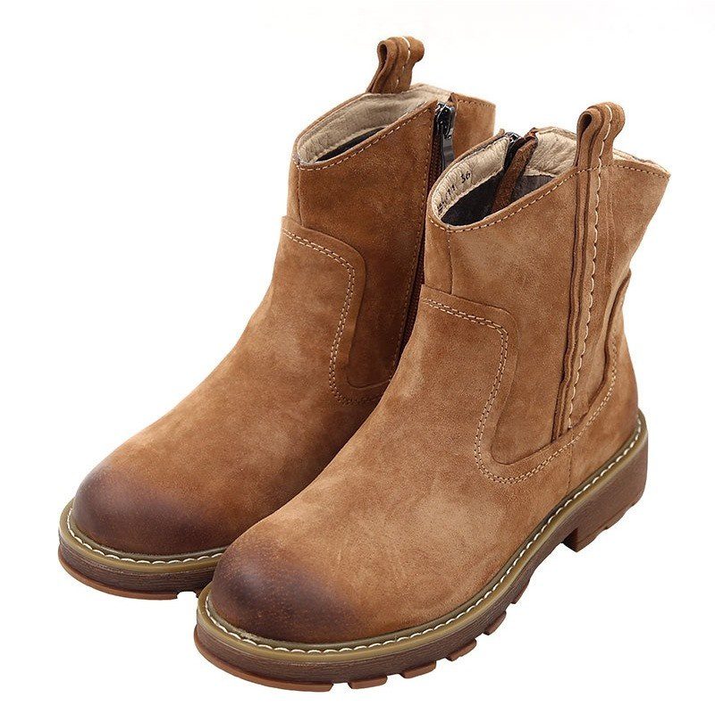 Women's Suede Flat Fleece-Lined Ankle Boots Travel Boots With Wide Opening Design - Image 2