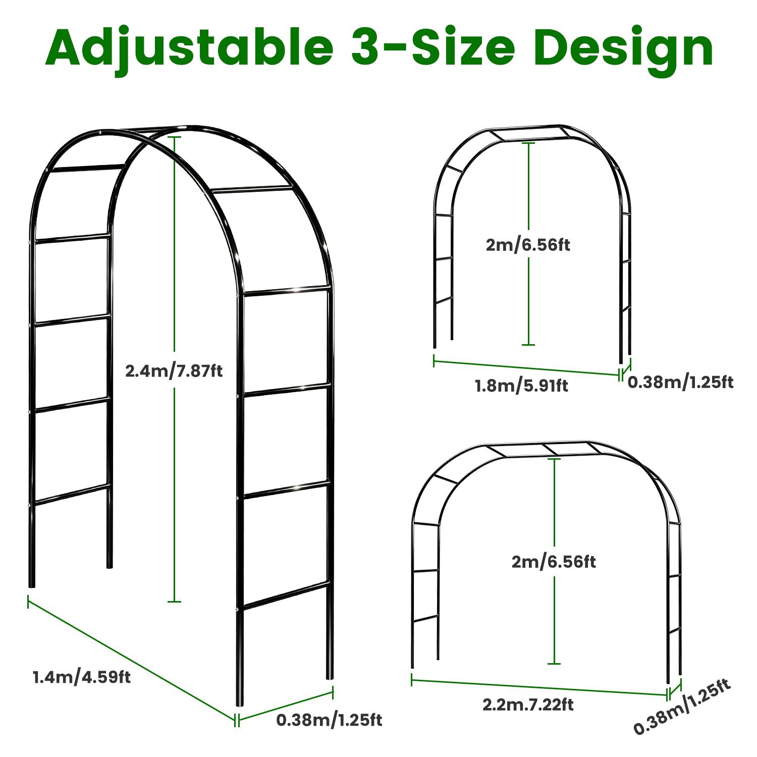 خيارات 2 قطعة أو 1 قطعة، قوس حديقة معدني قابل للتعديل بارتفاع 7.87Ft وعرض 4.59Ft، تعريشة خارجية DIY للنباتات المتسلقة، قوس زفاف للديكور، عريشة حديدية للحديقة الخلفية ومدخل الحديقة - الصورة 2