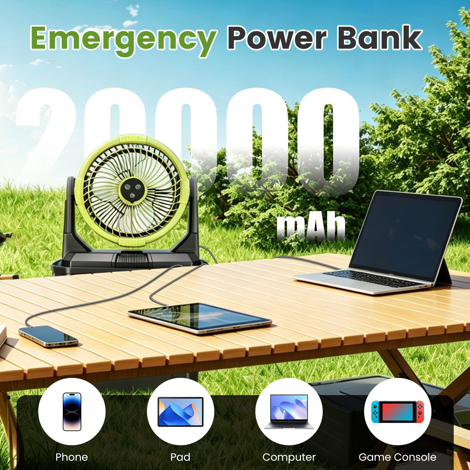 1Pc 5 In 1 20000mAh 10L Bucket Portable Misting Fan Indoor Outdoor Rechargeable Camping Cooling Fan Work As Air Cooler Humidifier Power Bank & RGB Night Light With Remote Control - Image 7