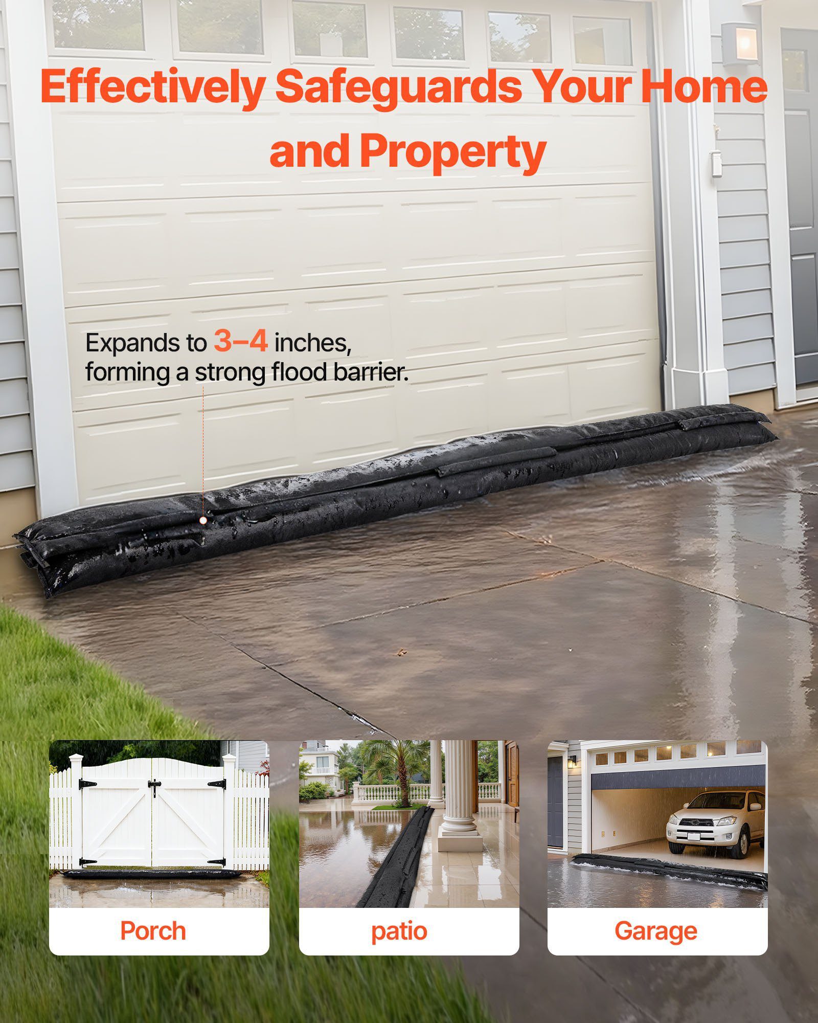 Flood Barrier, 8 Pack, 3050 X 210 Mm Flood Bags Activated By Water, Water Absorbent Barrier, Sandless Sandbags Blockage, Flooding Prevention Bags For Home, Doorway, Basement, Garage - Image 2