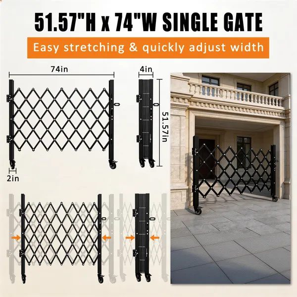 Foldable Security Gate, Expandable Safety Barrier With 360' Swivel Casters Lockable Design, Portable Mobile Rolling Barricade For Garage, Warehouse, Driveway And Pool Areas - 51.57' H X 74' W - Image 5