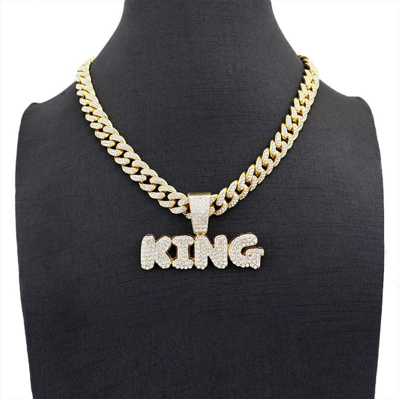 13mm Width Football Pendant Necklace,Full Diamond King Fashion Pendant Necklace, 3D Diamond Gold Zinc Alloy Stainless Steel Religious Zircon - Image 10