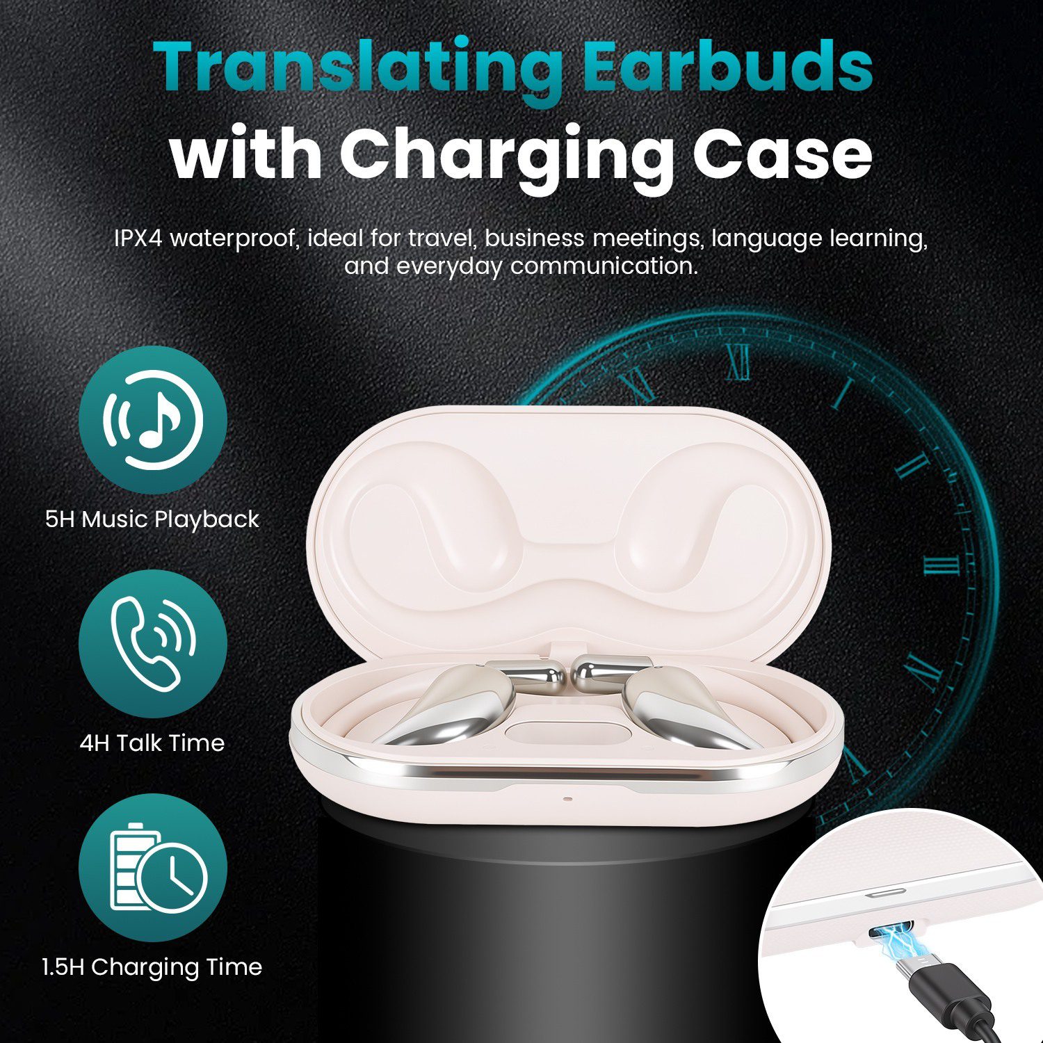 Open-Ear AI Translation Earbuds 165-Language Real-Time AI Headphone Wireless 5.4 Translating Earbuds With Charging Case For Travel Meetings Language Learning - Image 8