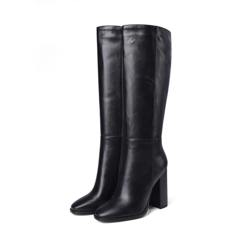 Women's Plus Size Zipper Leather All-match Thick Heel Boots - Image 3