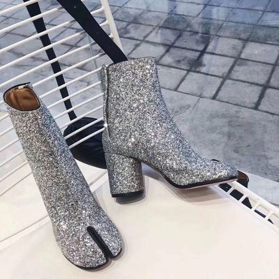 Split Toe Boots Women's Horseshoe High Heel Ankle Boots Pig Mid-leg Boots - Image 5