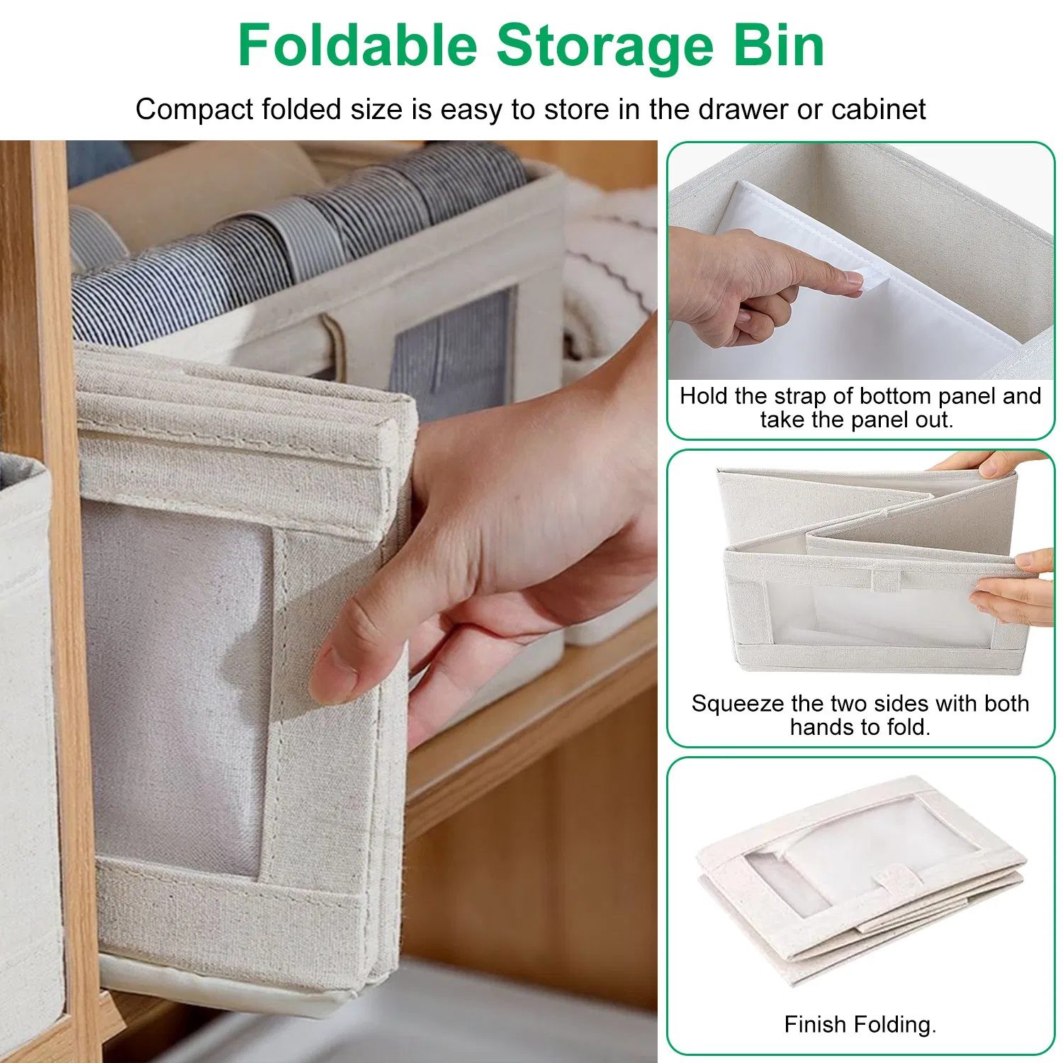 4Pcs Foldable Closet Storage Bins with Clear Window, Washable Linen Fabric Storage Baskets for Clothes Organization - Image 7