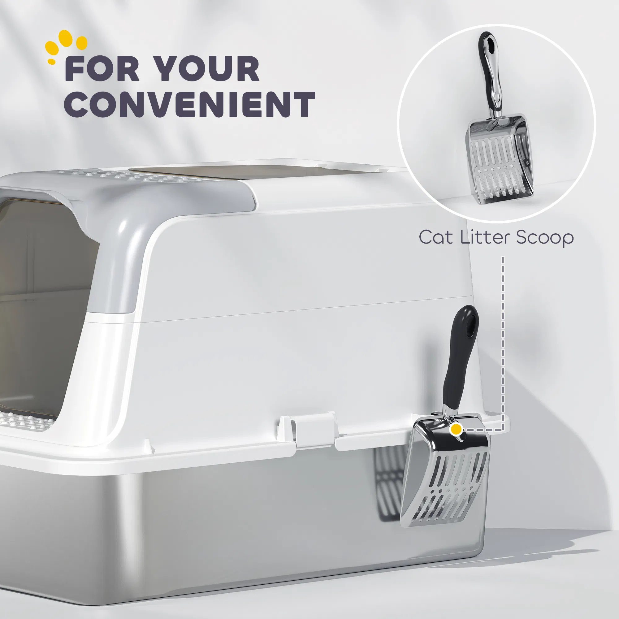 Extra Large Stainless Steel Litter Box, Enclosed Kitty Litter Box for Big Cats with Scoop, Deodorizer Bag - Image 6