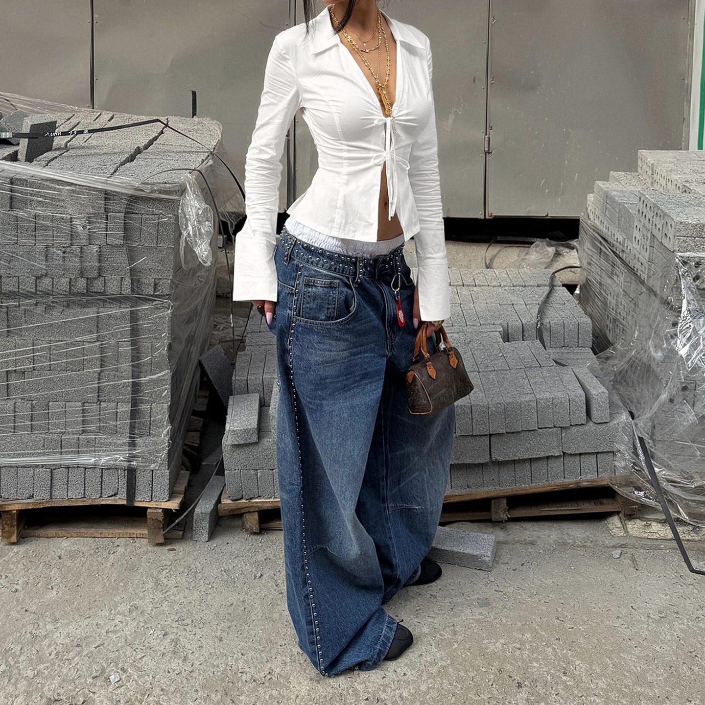 Street-style French Retro Lace-up Bow-waist Slimming Shirt - Image 4