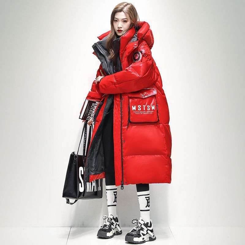 Womens Winter Loose Western-Style Over-the-Knee Long Thermal Patchwork Down Jacket - Image 8