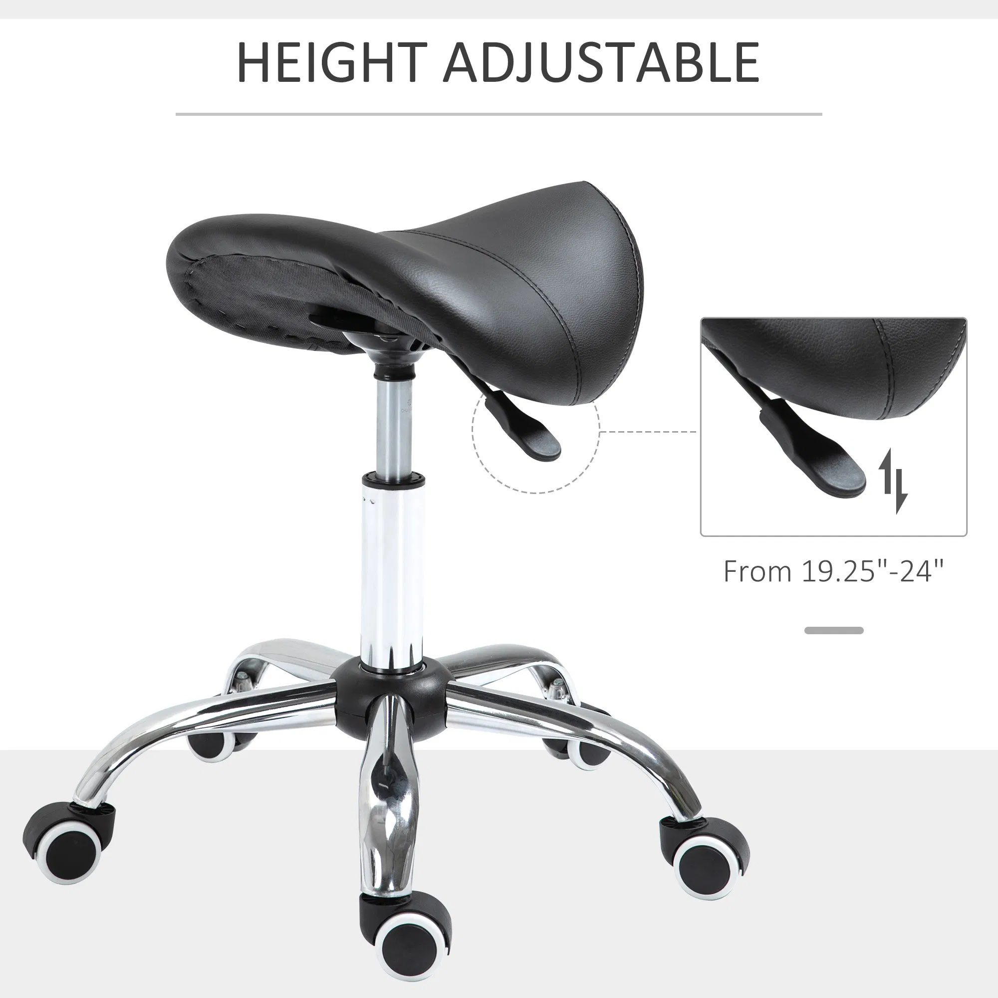 Adjustable Elegance: Hydraulic Salon Stool, Rolling Swivel Saddle Chair, PU Leather Beauty Seat for Spa, Black Finish - Image 3