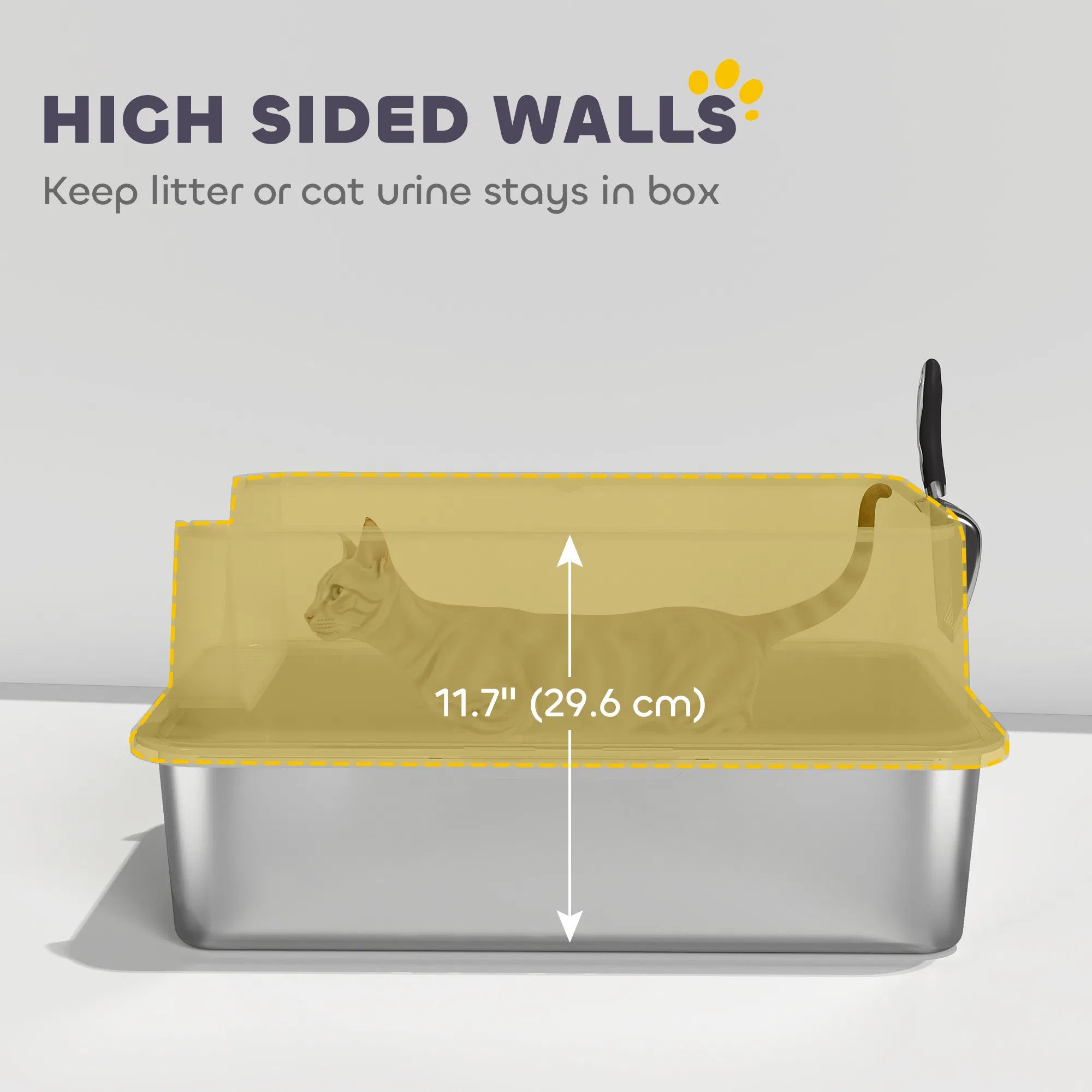 XL Stainless Steel Cat Litter Box for Big and Multiple Cats with High Wall Side, Scoop, Easy Cleaning & Odor Free - Image 4