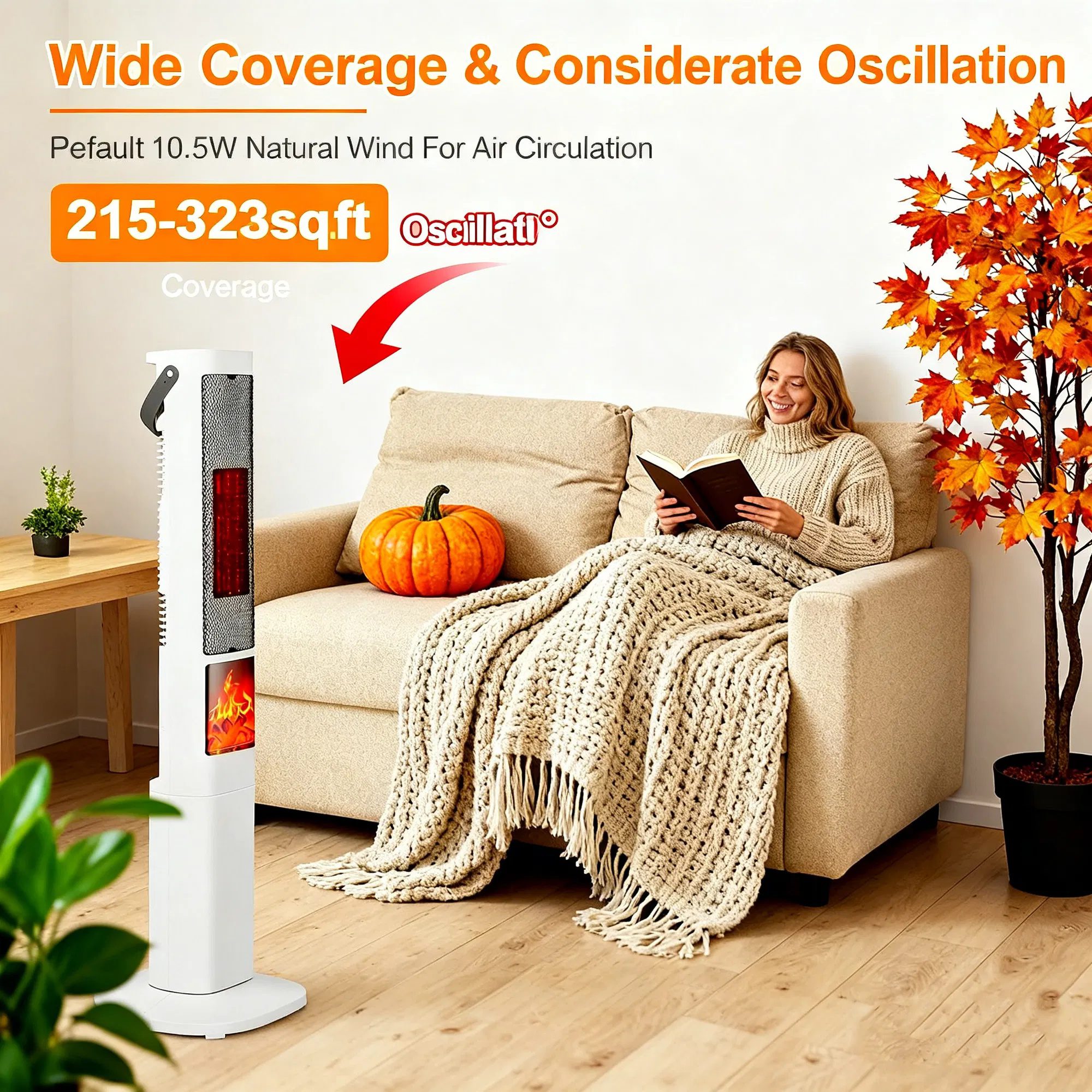 3-in-1 Quiet Space Heater - 120° Wide Coverage, 3D Fireplace Effect, Timer & Remote, Portable Indoor Heater with Multiple Protections - Image 4