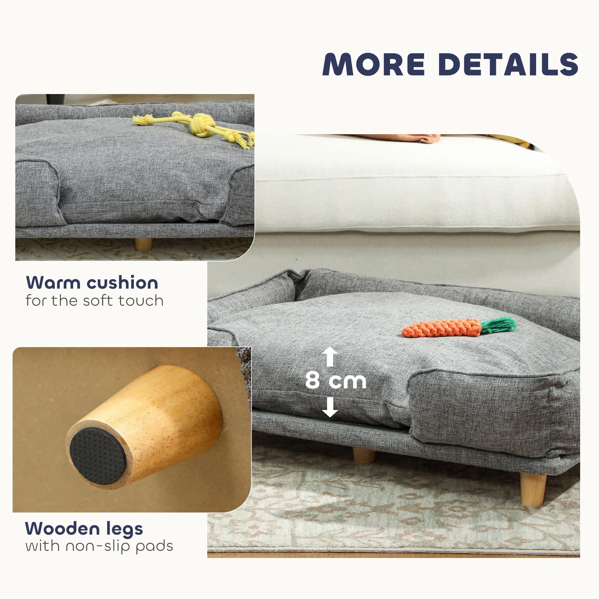 Washable Dog Sofa for Large Dogs, Elevated Pet Couch with Anti-slip Foot Pads, Dark Grey - Image 5