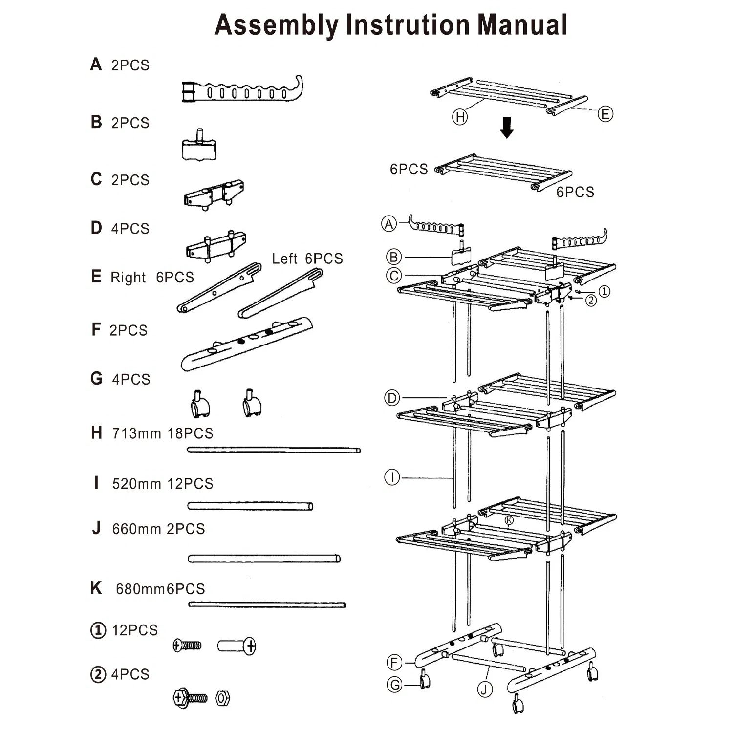 Clothes Drying Rack Rolling Collapsible Laundry Dryer Hanger Stand Rail Shelve Wardrobe Clothing Drying Racks w/ Dual Side Wings - Image 8