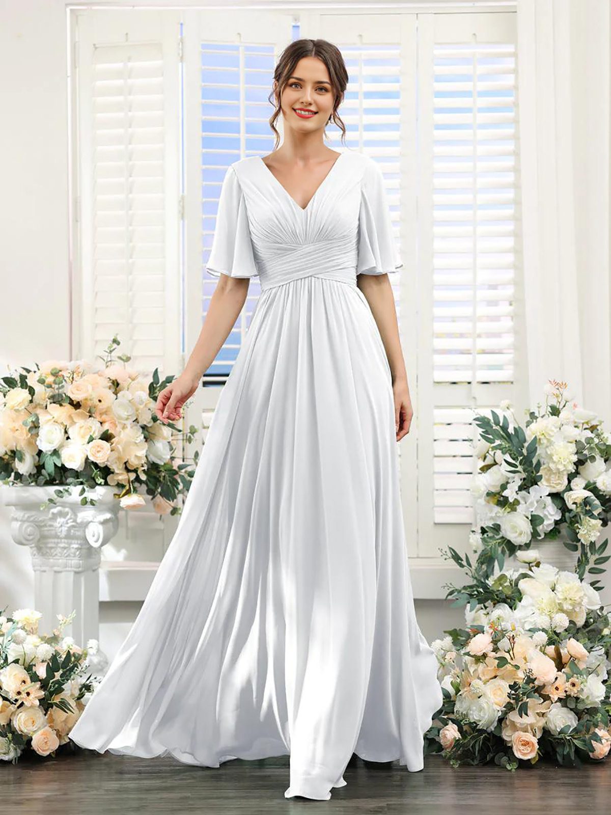 Split Mixed Satin Banquet Evening Long Dress - Image 6