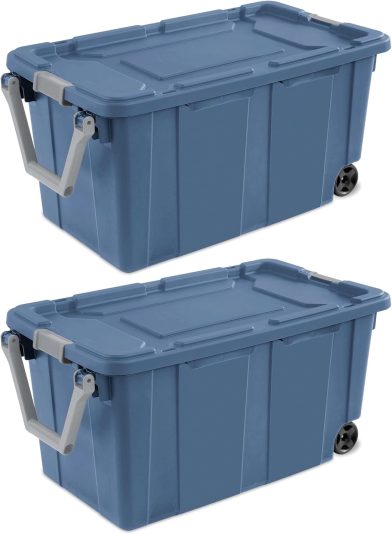 40 Gallon Durable Plastic Storage Tote With Latching Lid And Pull Handle, Blue, 2 Pack  Shipment From Walmart