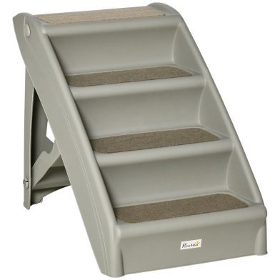 4-Level Portable Dog Stairs, Foldable Dog Steps for Small Dogs, Lightweight Cat Steps, with Nonslip Soft Mats, for High Bed, Sofa, Grey