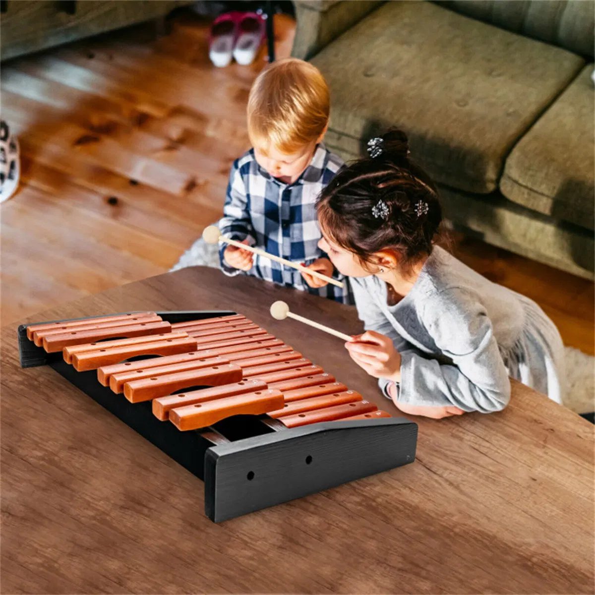 25 Notes Xylophone with 2 Mallets & Carrying Bag, Hardwood Pine Wood Brown Black for Beginners Adults - Image 3