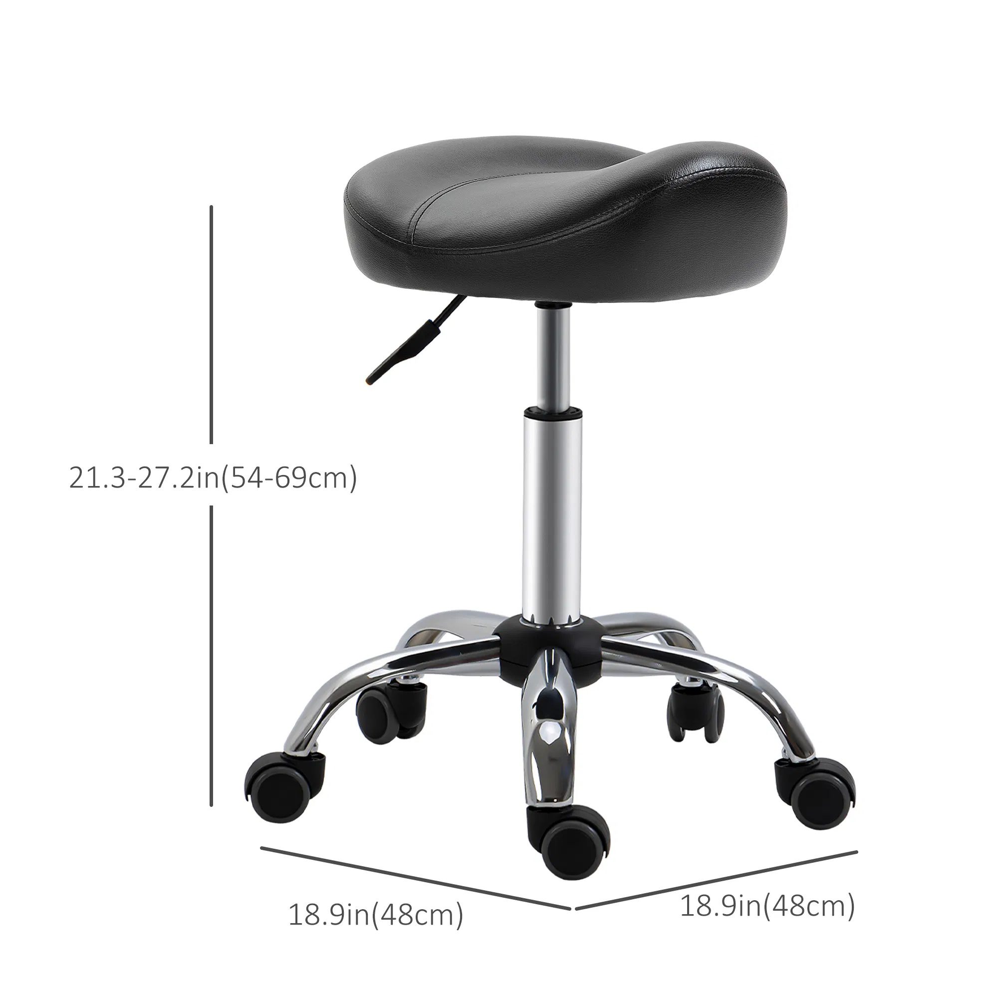 Saddle Stool Height Adjustable Rolling Salon Chair PU Leather Black for Massage Spa Clinic Beauty Tattoo - Image 2