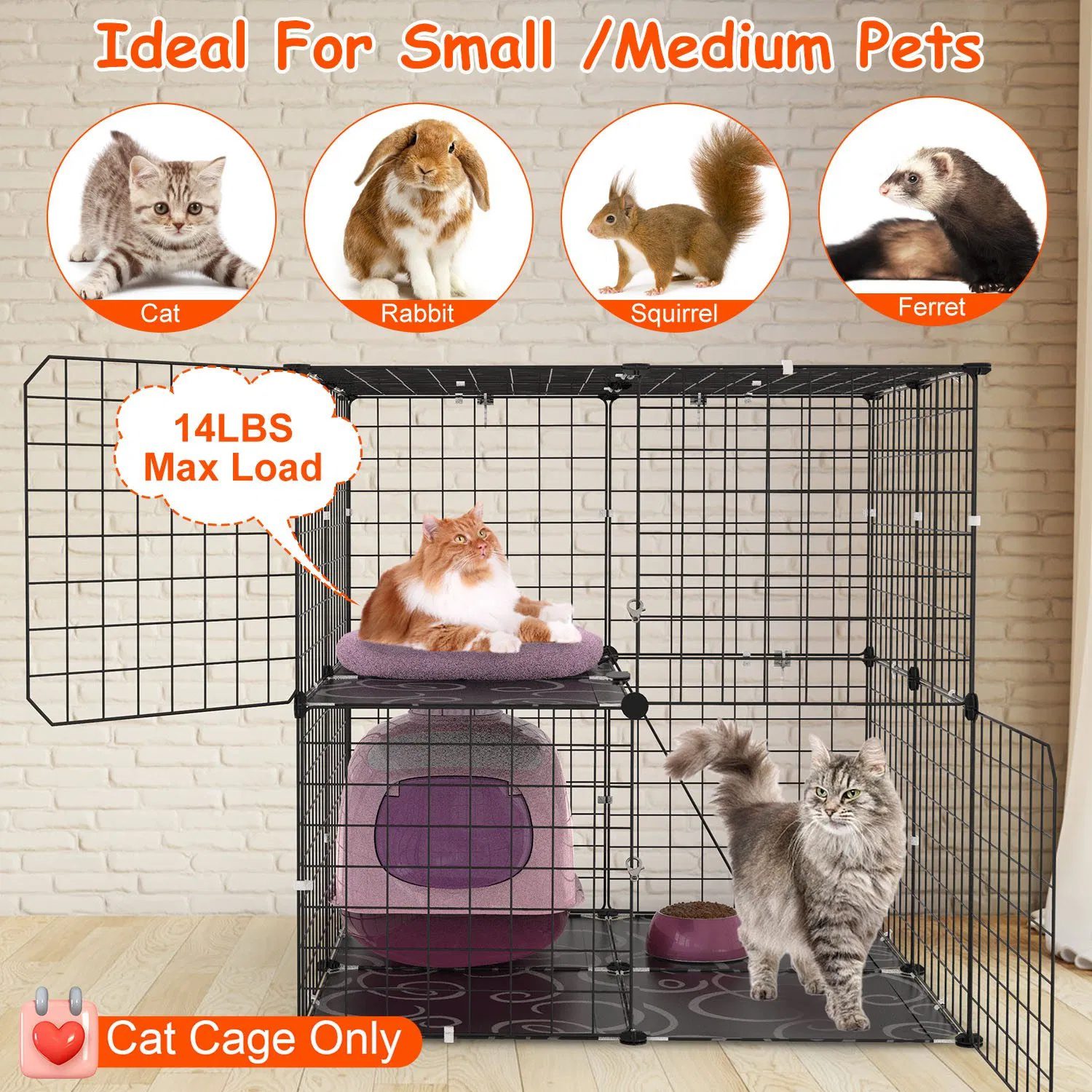 2Tier Cat Cage Playpen Indoor Pet Enclosures Kitten Kennel House Detachable Cat Crate with Climbing Ladder 2 Doors for 1-2 Cats for Ferret Squirrel Small Animals - Image 7