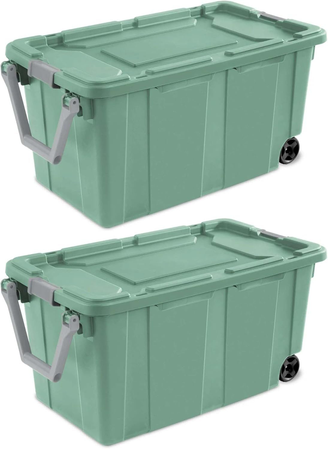 40 Gallon Durable Plastic Storage Tote With Latching Lid And Pull Handle, Green, 2 Pack Shipment From Walmart - Image 2