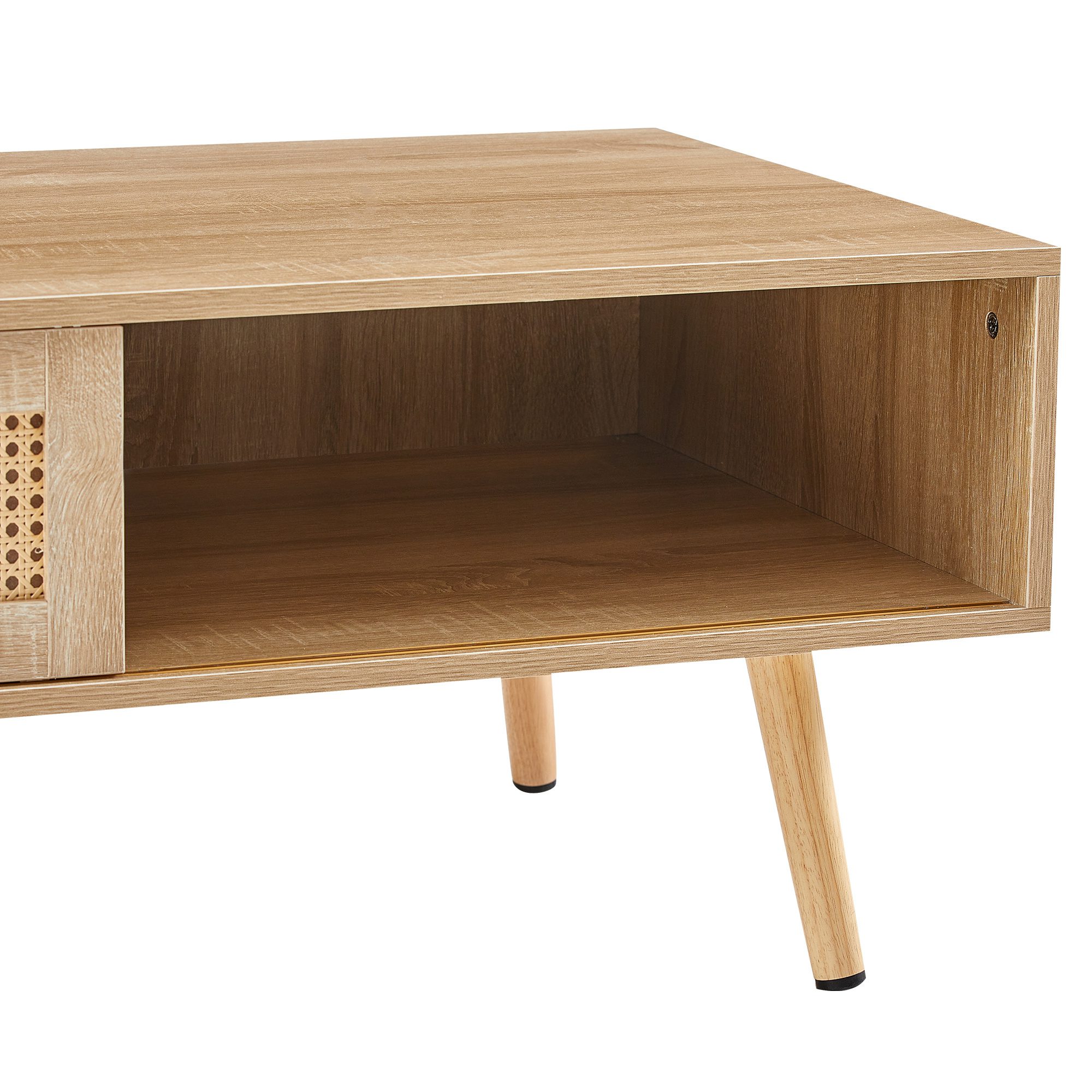 41.34inch Rattan Coffee Table Sliding Door Modern Table For Storage, Solid Wood Legs - Image 8