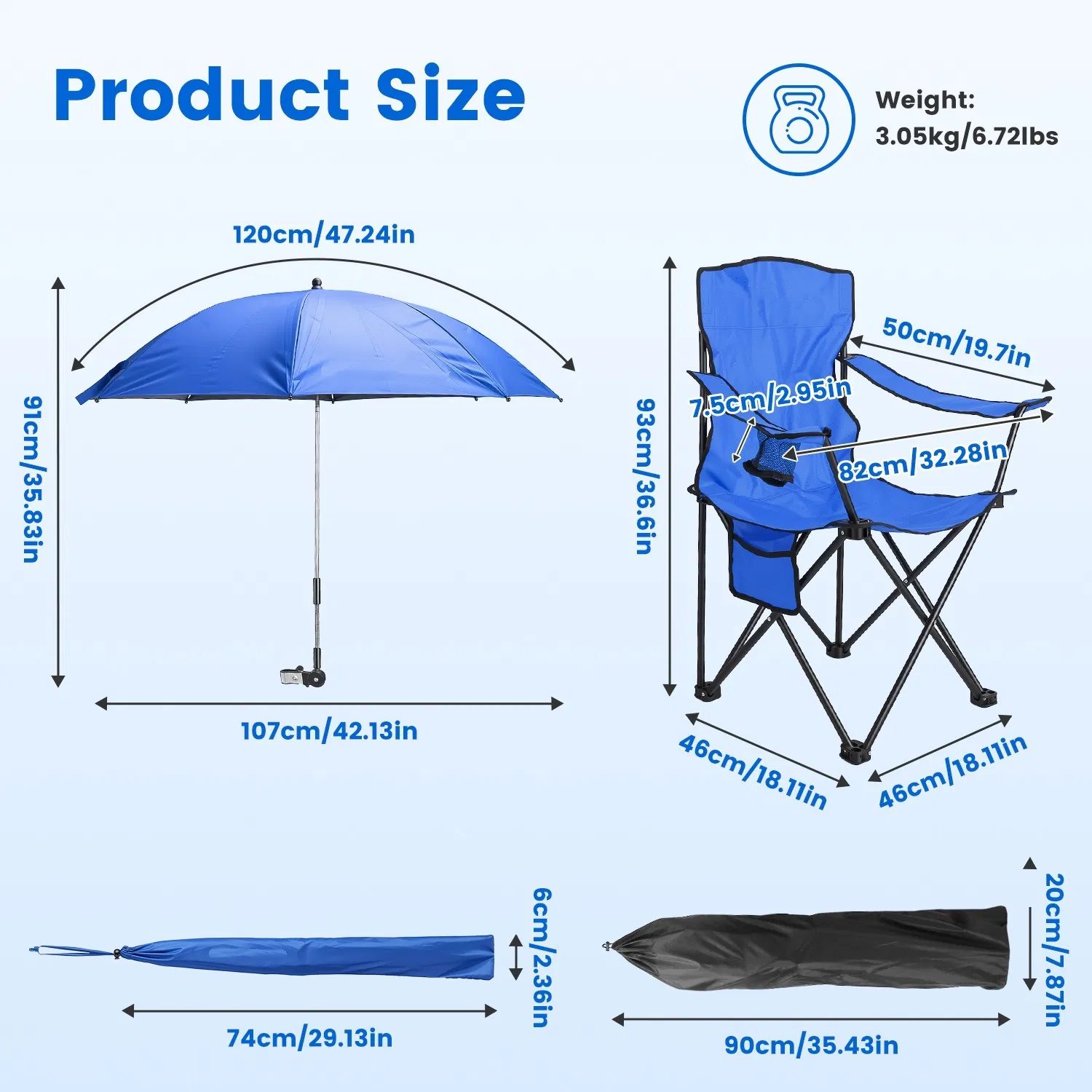 Folding Camping Chair with Detachable 8-Rib Sun Umbrella, 42.13 Inch Canopy Aluminum Alloy Portable Lawn Chair Supports 330LBS with Cup Holder - Image 4