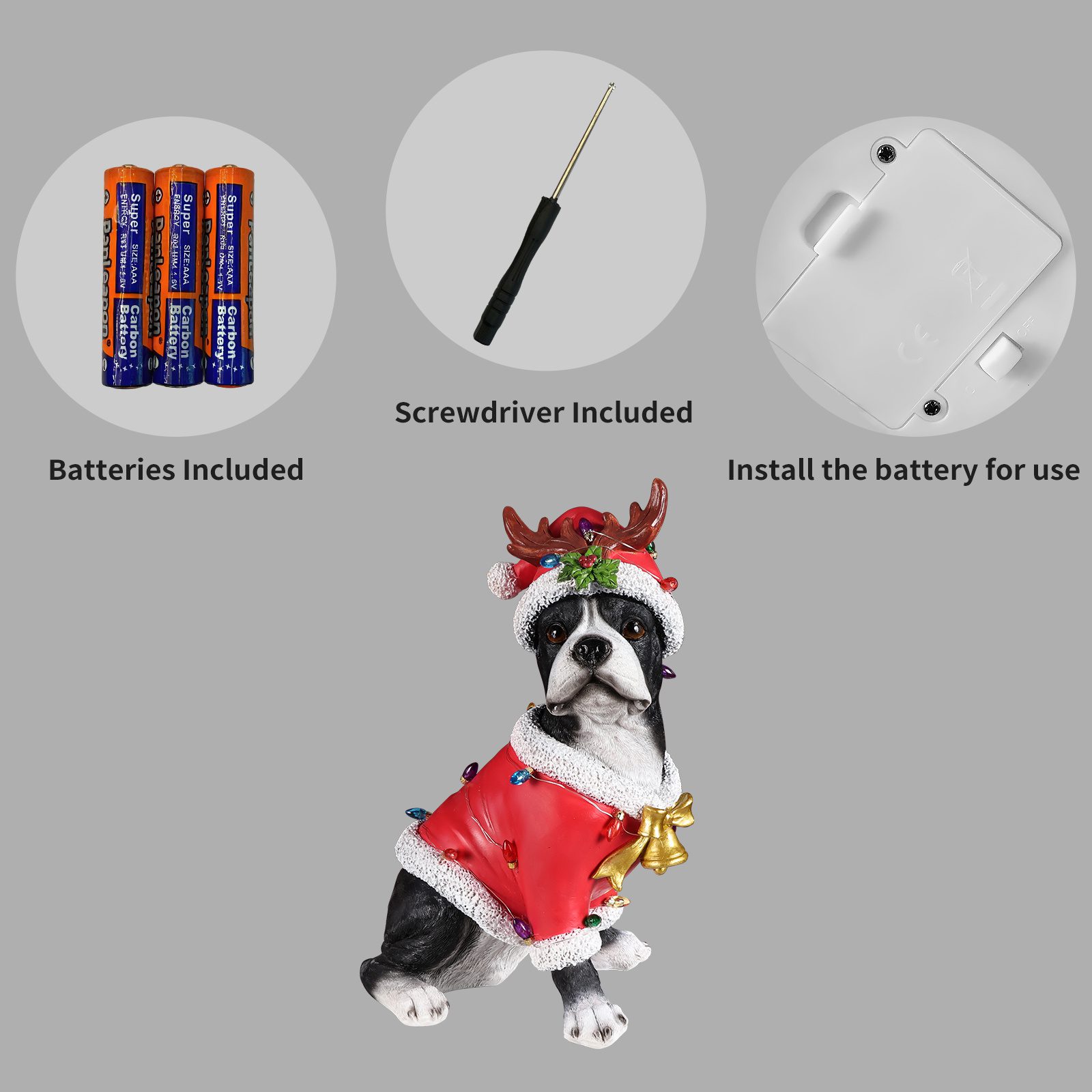 Christmas Boston Terrier Statue, Holiday Dog Figurine in Santa Outfit - Image 4