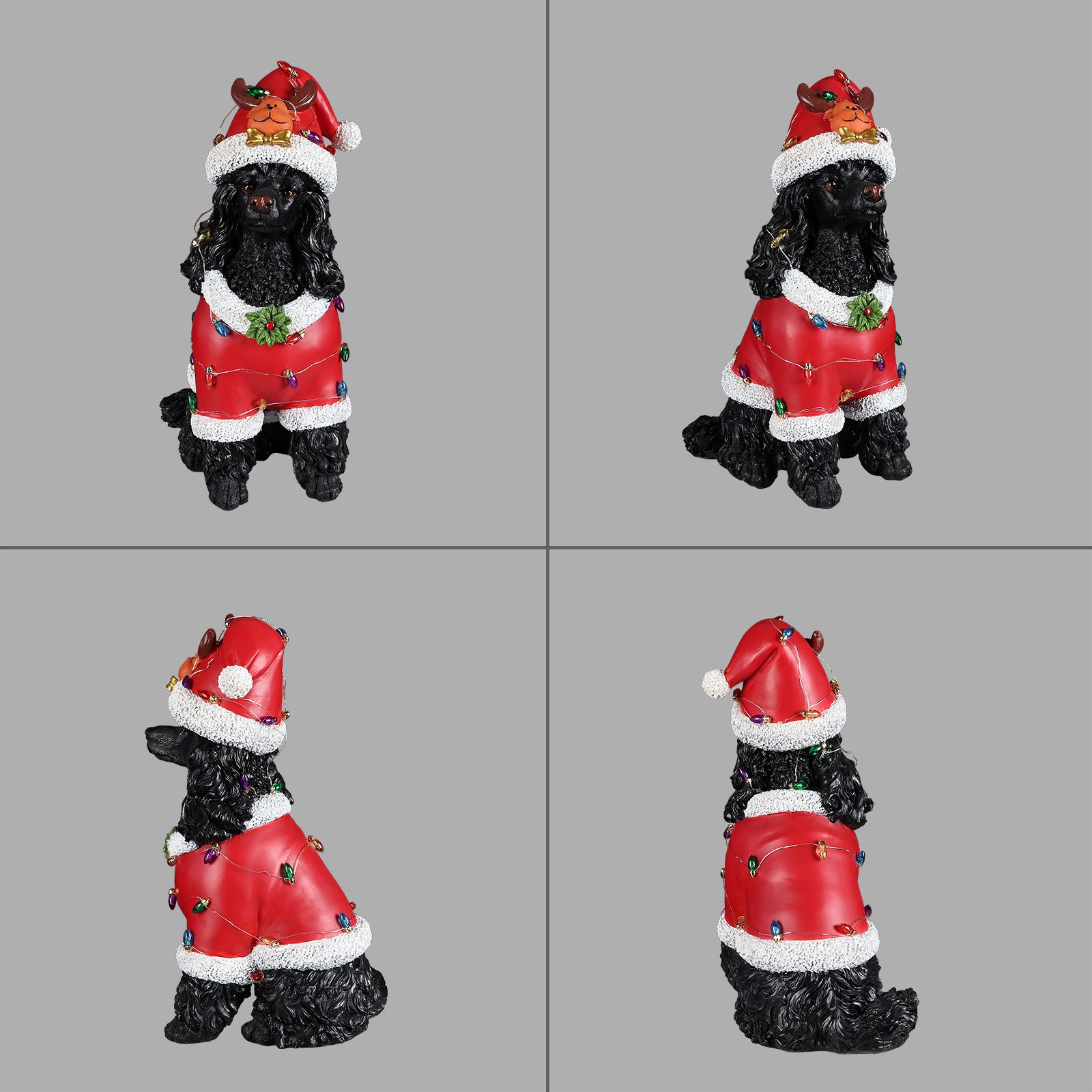 Christmas Black Poodle Statue, Holiday Dog Figurine in Red Santa Outfit - Image 4